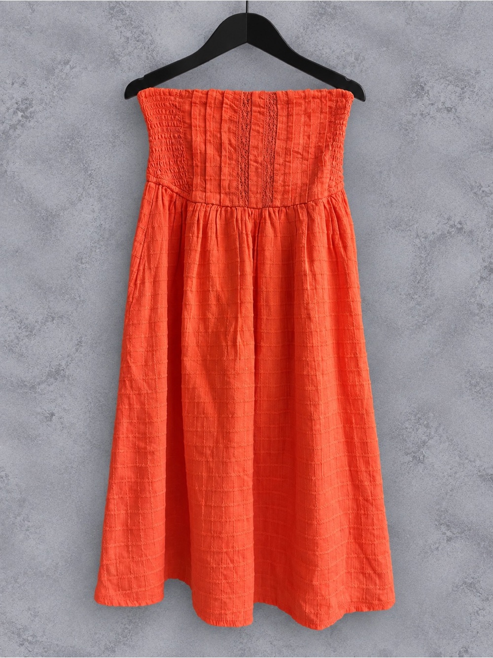 Billabong Coral Orange Strapless Smocked Midi Dress – Size Small